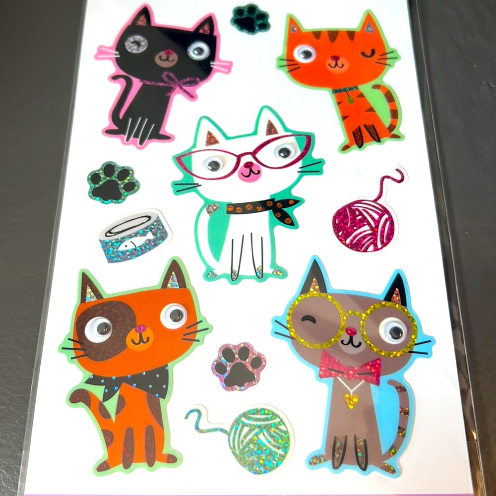 🆕 NEW Laser Stickers with Cat Googly Eyes Autocollants chats avec yeux remuants